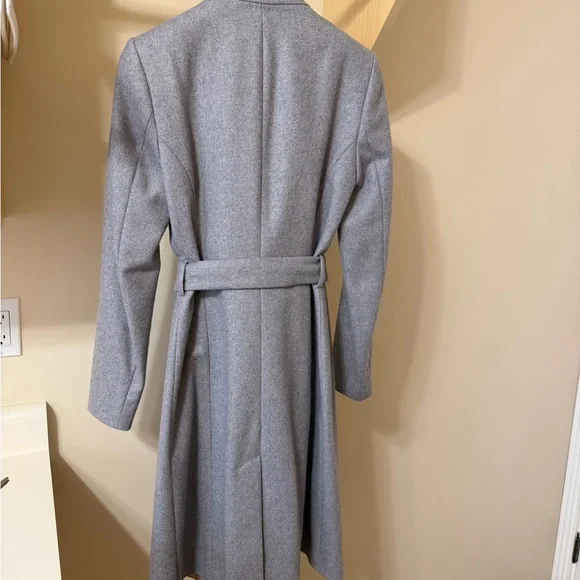 Ted Baker Wool Cashmere trench coat silver gray pink belted size UK2 US 6 - Picture 4 of 9